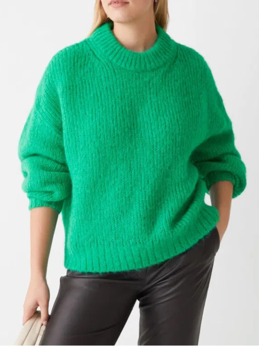 & Other Stories Oversized Alpaca Wool Knit Sweater Kelly Green Crew Chunky-Small